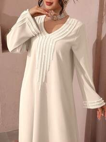 Al Najma Women's Loose Embroidered Beaded Robe For Ramadan - Apricot - View 2