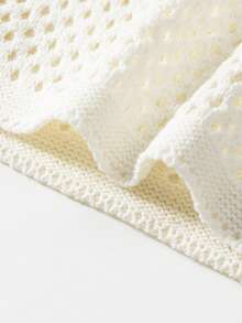 Franclia Women's Basic Minimalist Hollow Out Fashion Commute Collared Sweater Set With Shorts - Beige - View 8