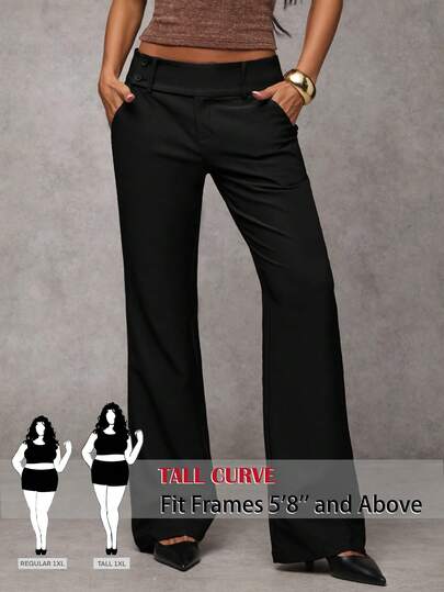 SHEIN Tall CURVE CURVE New Plus Size Women's Tall Girls Black Casual Straight Leg Pants With Zipper Andy Pockets,Waistband Button Design ,High-Waisted Makes You Look Slimmer And Your Legs Longer, Tall Women Pants,Suitable For Tall Women.High-Waisted Makes You Look Slimmer And Your Legs Longer, Suitable For Tall Women.Old Money Style,Suitable For All Seasons And Occasion,Suitable For Tall Girls& Women, Summer Wide-Leg Pants Pants Summer Summer Wide-Leg Pants Pants Summer Outfits Summer Holiday Outfits Long Summer Pants For Women Spring Outfit ,Wide-Leg Pants,Office Pants,Elegant Pants,Casual Pants, High-Waisted Slimming Wide-Leg Pants For Summer,Elegant Women's Ceremony Pants ,Elegant Pants For Party,Elegant Pants For Ladies,Elegant Long Pants, Vacation Outfits Women,Holiday Outfits For Women,Summer Holiday Outfits,Summer Vacation Outfits,Casual Pants For Women ,Sexy Pants For Women,Carnival Carnival Costume Carnival Women Look 2026 2026 Carnival Women Carnival Clothes Carnival Costume Women