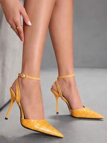CUCCOO SZL 女士时尚尖头踝带细高跟鞋，适合通勤、约会、派对、婚礼等场合。 - 大石紋黃色 - 查看 2