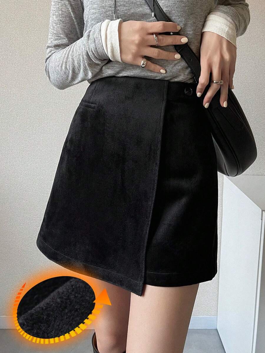 FRIFUL Women's Grey Shorts Skirt, Commuter Style, Spring/Summer - Black - View 1