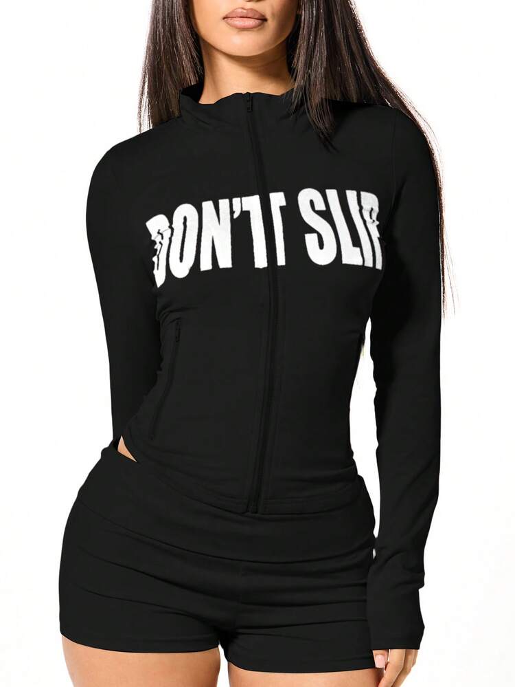 SUMWON WOMEN Zip Up Hoodie With Bold Letter Print