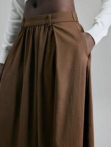 Ontre 2026春夏新款女士长裙，深棕色，宽松版型，简约时尚，适合通勤穿着。 - 棕色 - 查看 7