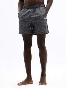 SUMWON Quần short đi biển nam họa tiết da voi nứt nẻ, dây rút ở eo, túi bên hông, quần bơi mùa hè, đồ bơi thường ngày - Xám - Xem 3