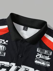 ROMWE MEN Men's Minimalist Print Short Sleeve Polo Shirt - Multicolor - View 6