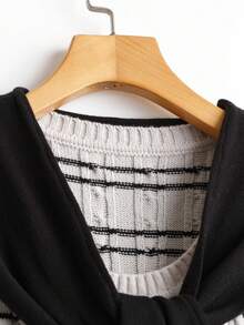 GlowEve 2pcs/Set Striped & Twist Cable Print Crew Neck Short Sleeve Casual Knit Sweater - Grey - View 3