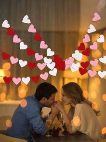 Dây trang trí hình trái tim treo ngày Valentine, vòng hoa trái tim bằng nỉ màu đỏ hồng trắng cho lễ kỷ niệm, đám cưới, sinh nhật, trang trí nhà cửa, quà tặng ngày Valentine, trang trí phòng. - Nhiều màu - Xem 4