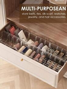 2pcs/1pc Acrylic Waist Belt Organizer Box, Suitable For Wardrobe And Drawers - With Adjustable 3 Compartments And Stackable Design, Wardrobe And Drawer Storage, Can Store Ties, Belts, Jewelry - Multicolor - View 4