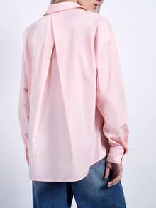 Maija Women's Romantic Elegant Bow Tie Rhinestone Decor Pink Button Up Shirt,Graduation, Holidays - Pink - View 5