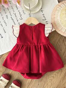 SHEIN Baby Girl Cute Summer Versatile Bow-Tie Fleece Sleeve Bodysuit - Multicolor - View 5