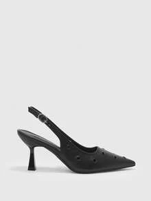 CUCCOO BIZCHIC 女士时尚露跟高跟鞋，镂空设计，光滑鞋面，尖头，中跟，连衣裙鞋 - 黑色 - 查看 2