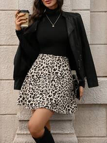 EMERY ROSE Chân váy chữ A cài cúc phía trước bằng vải nhung kẻ in họa tiết da báo dành cho nữ - Màu be - Xem 6