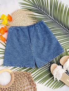 Soleia 女士休闲牛仔短裤，蓝色 - 中等水洗藍 - 查看 2