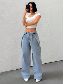 SHEIN Fashionable Commuter Low-Waist Straight-Leg Jeans - Medium Wash - View 5