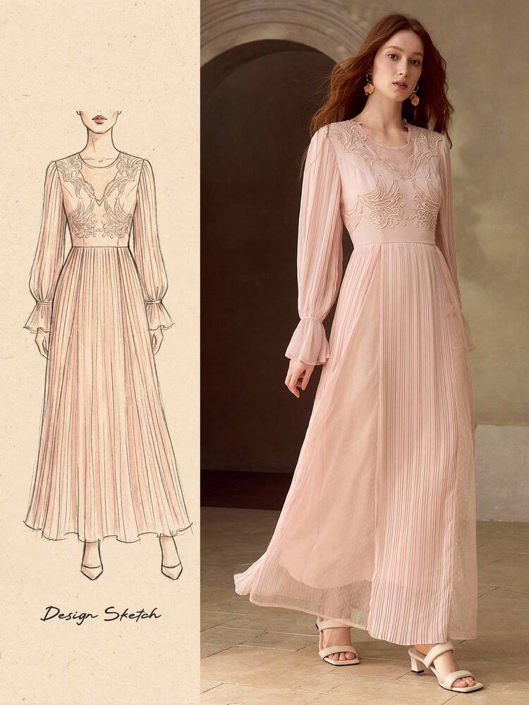 WOMEN'S WAIST CINCHED FLARED SLEEVE DRESS, ELEGANT FOR DATES, AUTUMN/WINTER