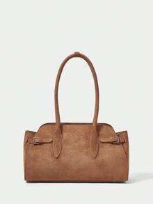 女士单肩包棕色手提包大容量通勤包 - 棕色 - 查看 2