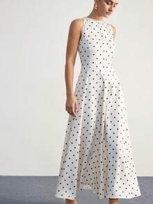 Aveloria Modichic New Elegant Polka Dot Print A-Line Dress - White - View 6