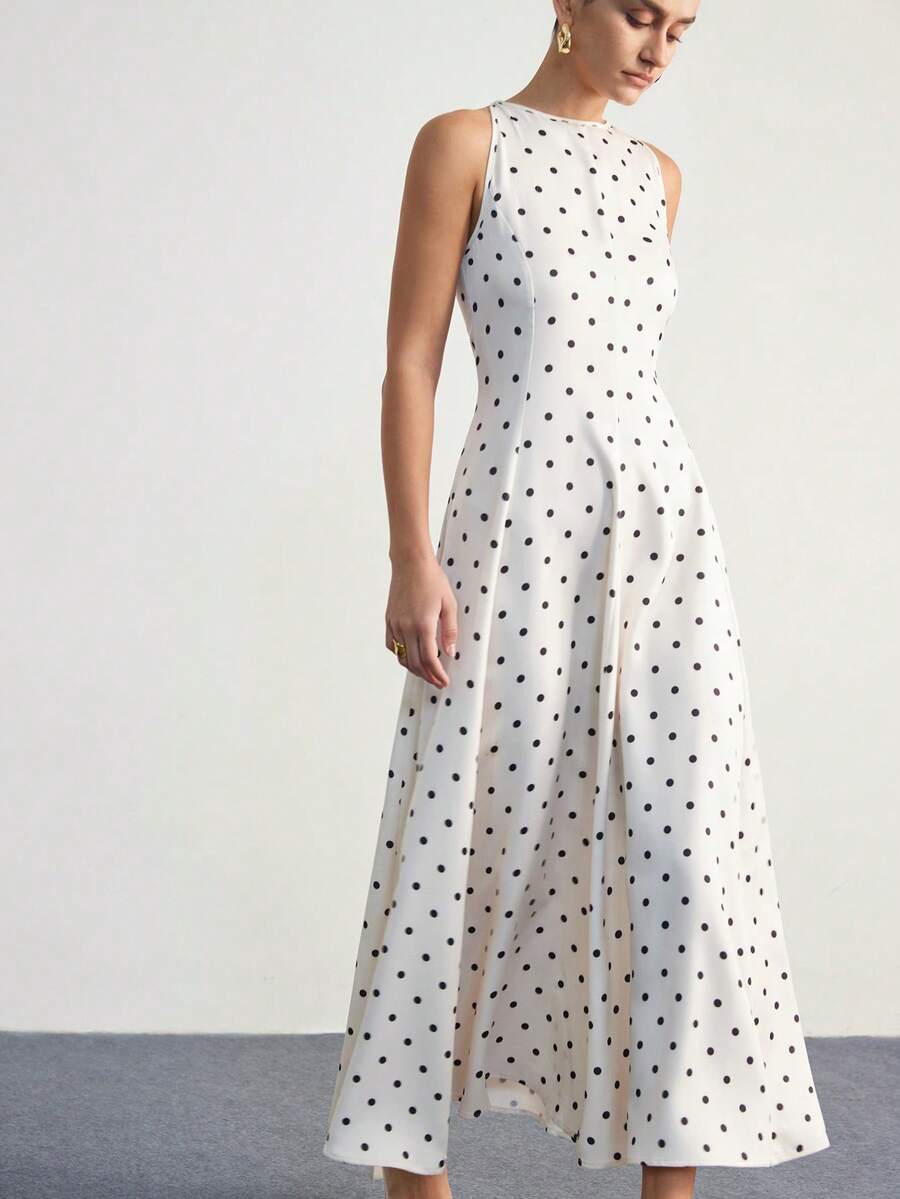 Aveloria Modichic New Elegant Polka Dot Print A-Line Dress - White - View 1