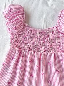 SHEIN Tween Girl Casual Minimalist Comfortable Plaid Bow Back Tie Shirt - Pink - View 5