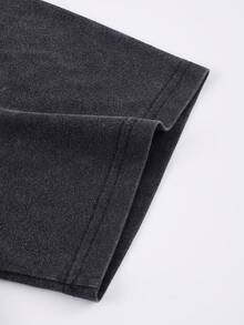 ROMWE MEN 男士极简主义印花圆领短袖街头风T恤 - 黑色 - 查看 6