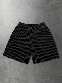 ROMWE MEN Street Life Men's Casual Striped Virgin Mary Print Street Style American Shorts - Black - View 2