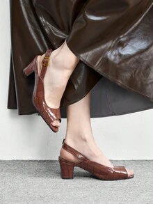 CUCCOO BIZCHIC 法式性感高跟女鞋细跟新款圆头气质明星同款搭扣空心鞋