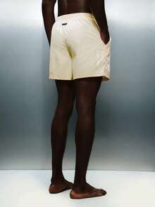 PLAYBOY X SUMWON Bunny Logo Beach Swim Trunks With Elastic Drawstring Waistband And Side Pockets Summer Casual Swimwear - Yellow - View 2