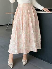 Dazy Plus Elastic Waist A-Line Loose Party Dress, Elegant Mid-Length Skirt, Pink, Spring/Summer