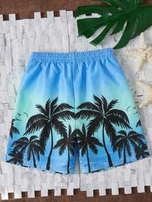 SHEIN 男童个性化泳裤，棕榈叶印花设计，舒适透气，适合游泳池和海滩穿着 - 彩色 - 查看 3