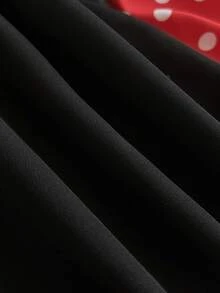 Franclia 女士露肩红色底白色爱心印花长袖衬衫配黑色短裤，两件套，春秋季 - 紅白色 - 查看 4