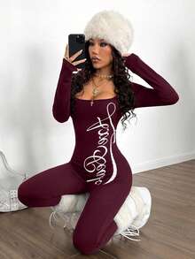 StreetHx Women's Black Square Neck Printed Jumpsuit - Red Violet - View 7