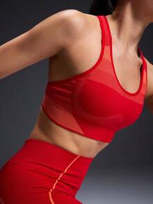Powerista 女士条纹拼接露背日常健身运动文胸 - 紅色 - 查看 4