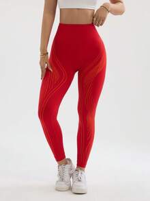 Core Rhythm Women's Seamless High Elasticity Yoga Fitness Sports Butt Lifting Waist Shaping Leggings - Red - View 4