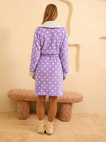 Aralina Women's Comfortable Polka Dot Print Loose Robe, Autumn/Winter - Purple - View 2