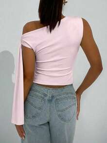 Firerie Women's Elegant Sexy Fashion Beach Vacation Pink Lily Print Asymmetrical Neck Twist Front Fitted Blouse - Pink - View 2