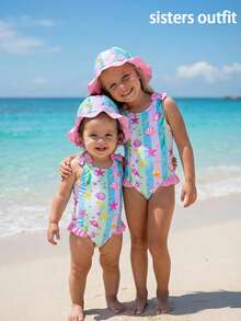 Young Girls Cute Starfish & Shell Print One-Piece Swimsuit & Hat Set Mermaid Swimsuit For Girl Kids One Piece Swimsuit Toddler Girl Bathing Suit Cute Two Piece Swimsuit Girls Ice Cream Bathing Suit Beachwear Kids One Piece Girl One Piece Swimwear Girl Swimsuit Toddler Girl Swimsuit Ruffle Swimsuit Girls Girls Swimsuit Girls Swim Set Girl Swimsuit Set Bow Bathing Suit Kids Girls One Piece Summer Outfit Girl Swimsuit With Sun Hat Cute Animal Swimsuit Little Girls Bathing Suit Kids Cute Swimsuits 4t Swimsuit Girl