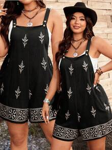 Ceyna Damen Große Größen Lässig Romper mit Faux-Stickerei Muster, geeignet für Urlaub und Alltag, Sommer Boho Große Größen Kleidung Schwarzes Sommerkleid Damen Große Größen 2-teiliges Kurzset für Damen Bohemian Outfit für Damen Lässig Sommer Outfits Große Größen Kurzsets für Damen Boho Romper Damen Große Größen Sommer Outfits - Schwarz - Übersicht 9