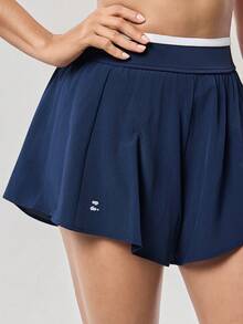 OutZeal 女士健身短裤 运动短裤 网球跑步内置短裤 撞色飘逸下摆 运动裤 - Dark Blue - 查看 9