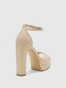 CUCCOO BIZCHIC Women's Thick Sole Buckle Design Fashion Daily Wear High Heel Sandals - Apricot - View 9