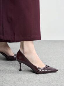 CUCCOO BIZCHIC Zapatos de tacón alto elegantes con diseño de hebilla y punta puntiaguda para mujer - Burdeos - Ver 5