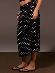 Athîral Women's Casual Polka Dot Long Skirt, Black Skirt, Date And Party , Casual Skirt, Outdoor , Cute, Valentine's Day , Satin Woven Fabric - Black and White - View 4