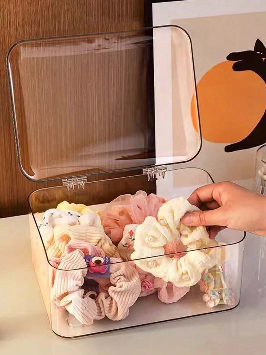 Jewelry Storage Box, Transparent Dust-Proof Storage Box For Flip Hair Clip Accessories, Headband Hair Claw Rubber Band Desktop Organizer Box, Portable And Durable Stackable Storage Box, Suitable For Drawer Cabinet Organizer, Dressing Table Organizer And Bathroom Organizer - Clear - View 1