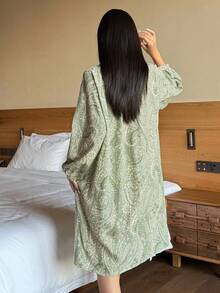 DAZY Floral Print Loose Raglan Sleeve Women's Nightgown - Green - View 2