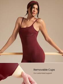 GLOWMODE 26" Softy Velvaire Super Soft Switch Back 2-Way Wear Bodysuit Low Impact Yoga Pilates Studio Daily Casual Wear Removable Cups - Burgundy - View 3