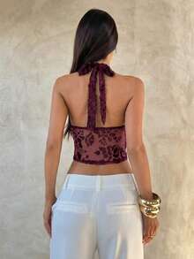 Aloruh Romantisches Spitzen-Schnürung Figurbetontes Strukturiertes Strick-Camisole für Frauen für Dates - Verschiedenfarbig - Übersicht 4
