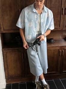 SWAVVY Collegiate Style Party & Date Floral Print Men's Shirt, Blue & White Striped - Blue - View 4