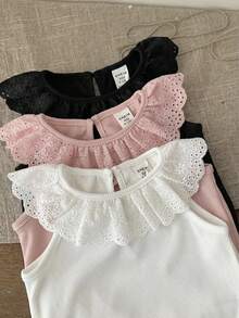 3pcs/Set Newborn Baby Girl Cute Knitted Ruffle Romper Set, Summer - Multicolor - View 4