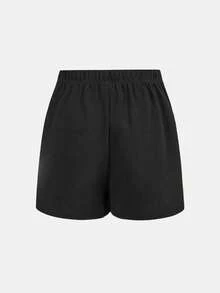 SHEIN 少女不对称设计黑色裙裤，休闲时尚，百搭，适合派对、郊游、姐妹合照、公园、露营、度假、日常休闲穿着 - 黑色 - 查看 2