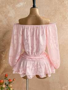 Soleia Đầm mini dáng chữ A tay phồng, hở vai, lưng trần, in hoa màu hồng lãng mạn dành cho nữ, chất liệu chiffon, thích hợp cho kỳ nghỉ, tiệc tùng, hẹn hò, ngày Valentine, tiệc trà chiều. - Màu Hồng baby - Xem 2