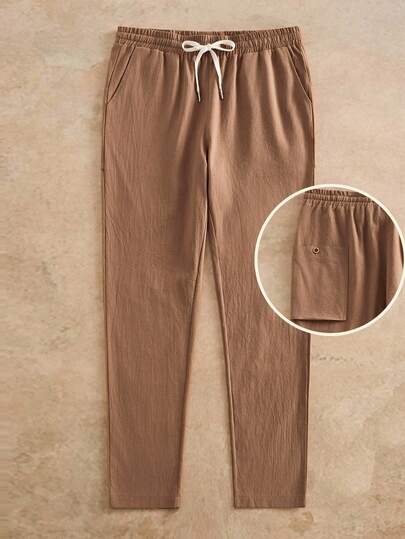 HIMLAND 男士梭织弹力腰带口袋直筒宽松休闲裤